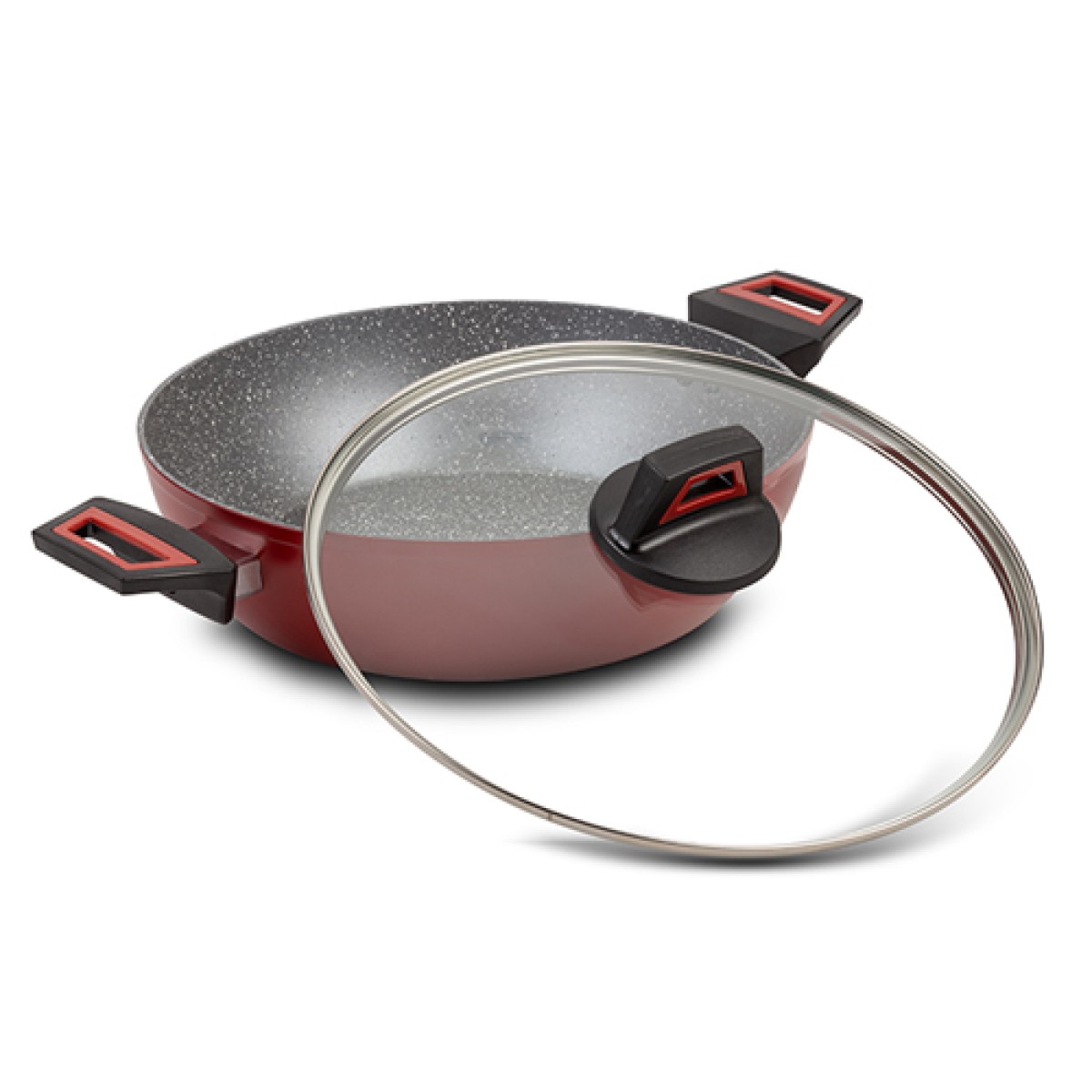 Nava Taurus Ημίχυτρα - Πλακερό 28cm με 5 Αντικολλητικές Επιστρώσεις Stone & Γυάλινο Καπάκι