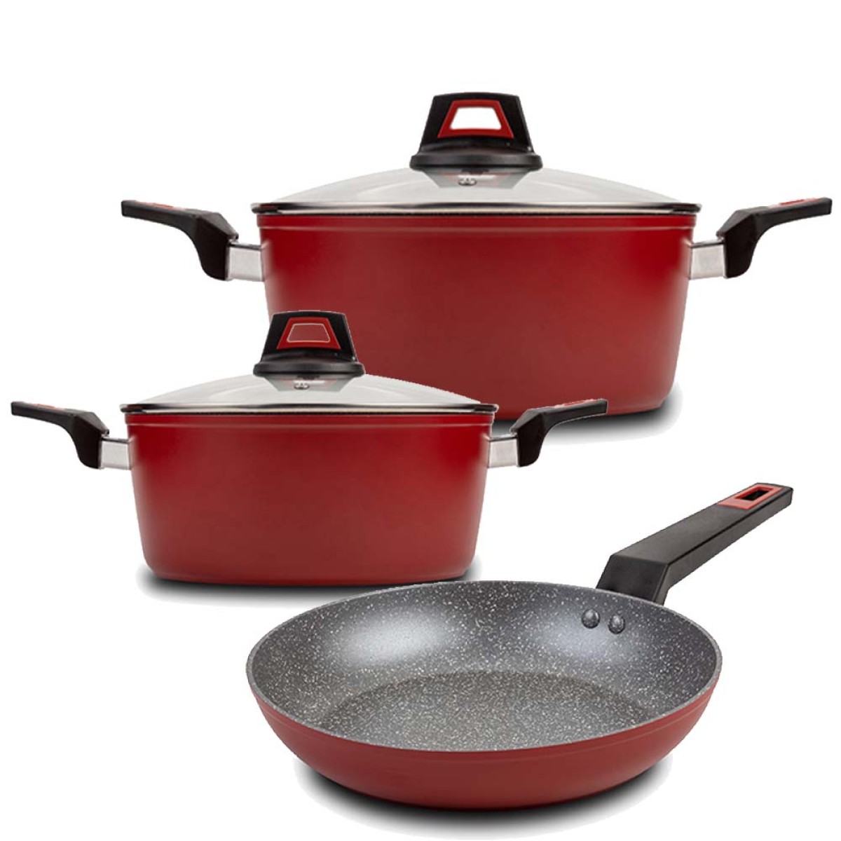 Nava Taurus Set 3 Τεμαχίων: Κατσαρόλες 20cm & 24cm και Τηγάνι 26cm με 5 Αντικολλητικές Επιστρώσεις Stone