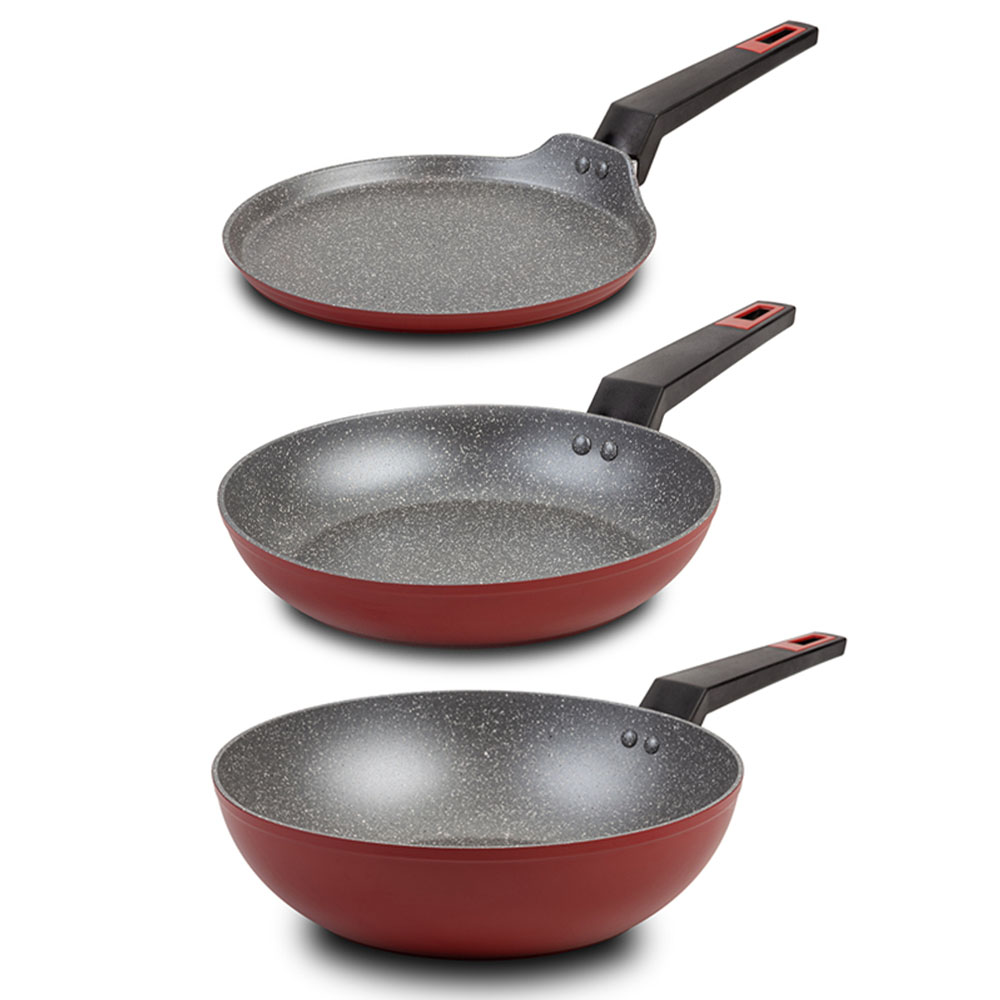 Nava Taurus Σετ 3τμχ: Τηγάνι 26cm, Wok 28cm & Κρεπιέρα 24cm Stone 5 Επιστρώσεων