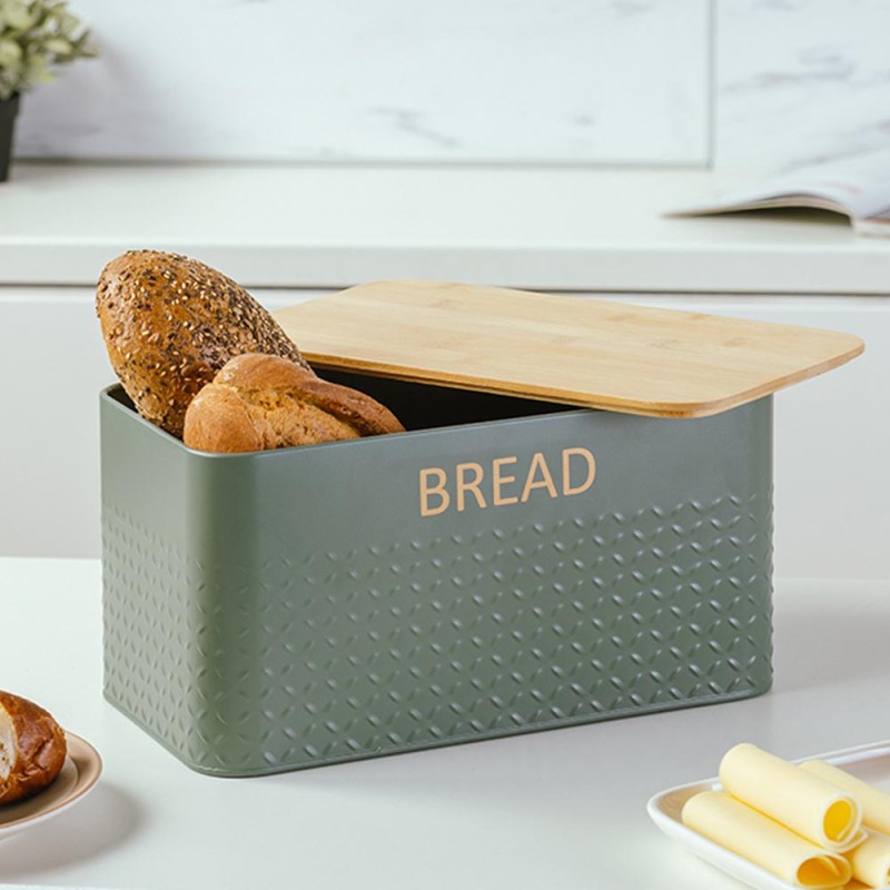 NAVA Μεταλλική Ψωμιέρα 34cm Olive Oil με Bamboo Καπάκι