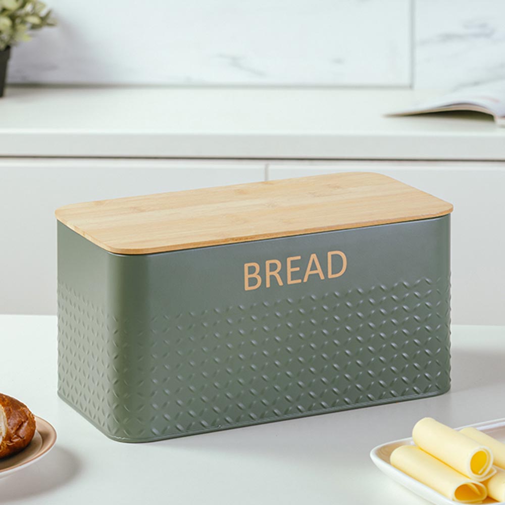 NAVA Μεταλλική Ψωμιέρα 34cm Olive Oil με Bamboo Καπάκι