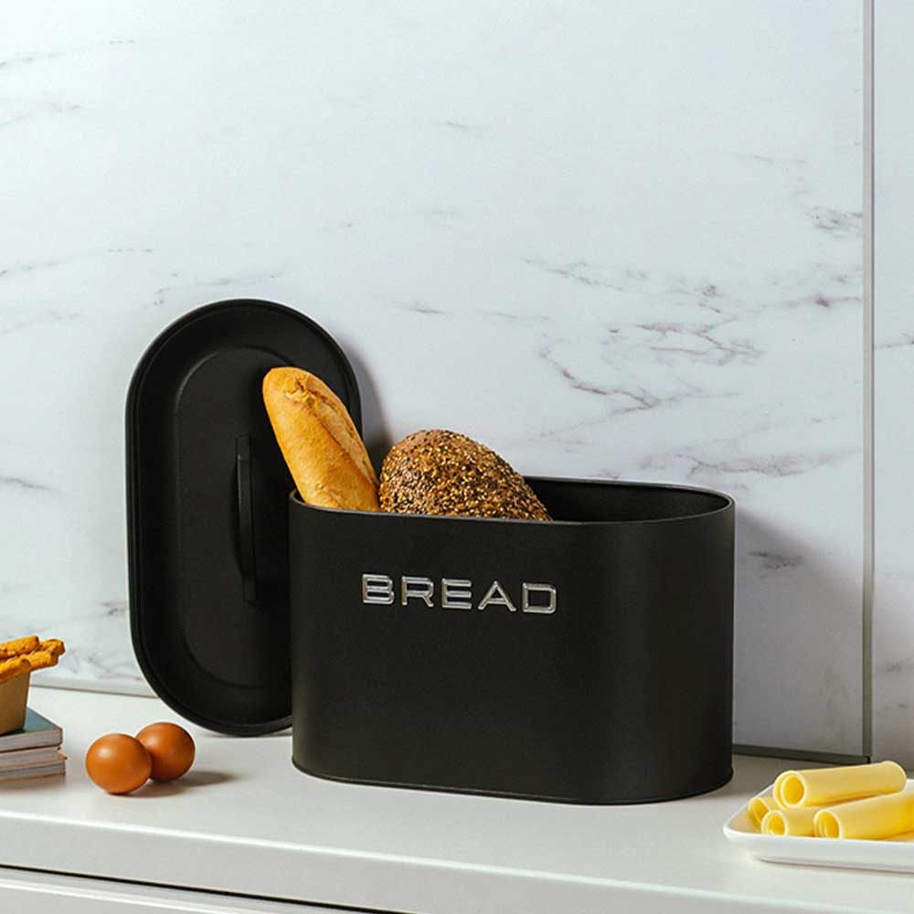 NAVA Μεταλλική Ψωμιέρα 34cm με Καπάκι Total Black