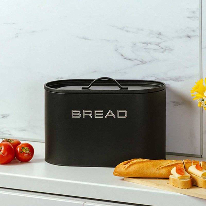 NAVA Μεταλλική Ψωμιέρα 34cm με Καπάκι Total Black