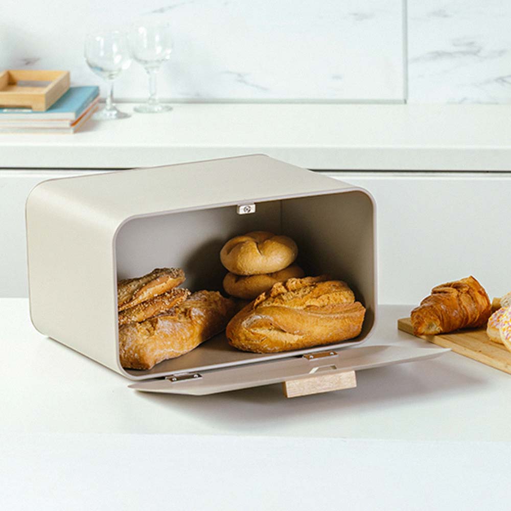 NAVA Μεταλλική Ψωμιέρα 34cm με Μαγνητικό Πορτάκι Warm Gray