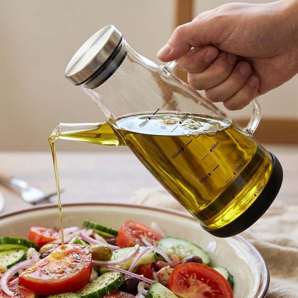 Γυάλινη Κανάτα Λαδιού 750ml με Βάση Σιλικόνης