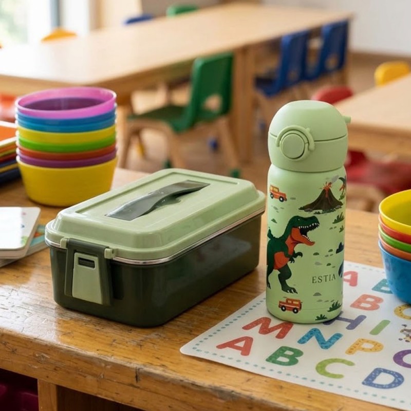 Παιδικό Σετ Φαγητού – Estia Wonder Bottle Ανοξείδωτο Θερμός 350ml Dino Explorer & Sidirela Green Ανοξείδωτο Φαγητοδοχείο 700ml Αεροστεγές