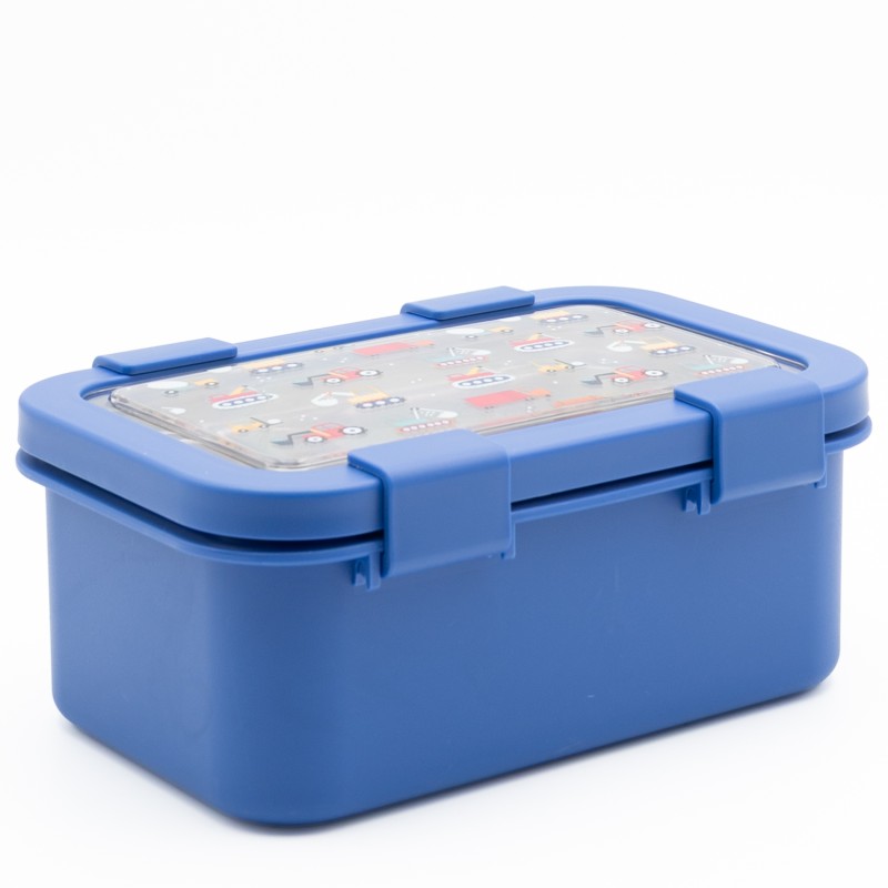 Happy Trucks Παιδικό Φαγητοδοχείο 800ml Μπλε με Αποσπώμενο Ανοξείδωτο Δοχείο 2 Θέσεων
