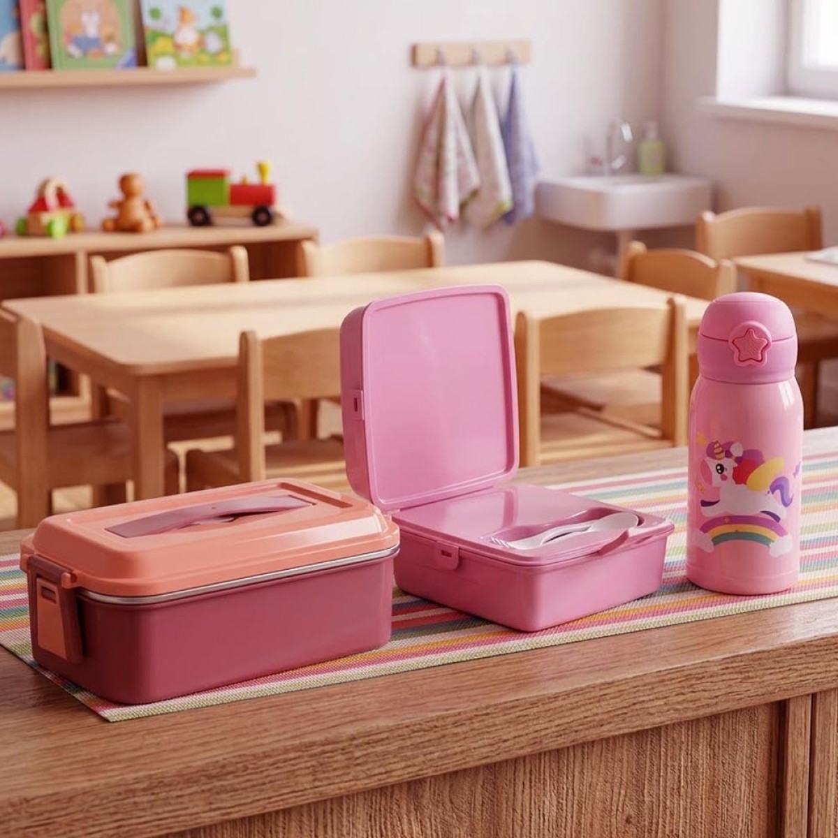 Unicorn Magic Παιδικό Σετ Φαγητού 3 Τεμαχίων: Θερμός Ανοξείδωτο 460ml με Καλαμάκι, Bento Box 1.3lt & Ανοξείδωτο Φαγητοδοχείο Rose 700ml