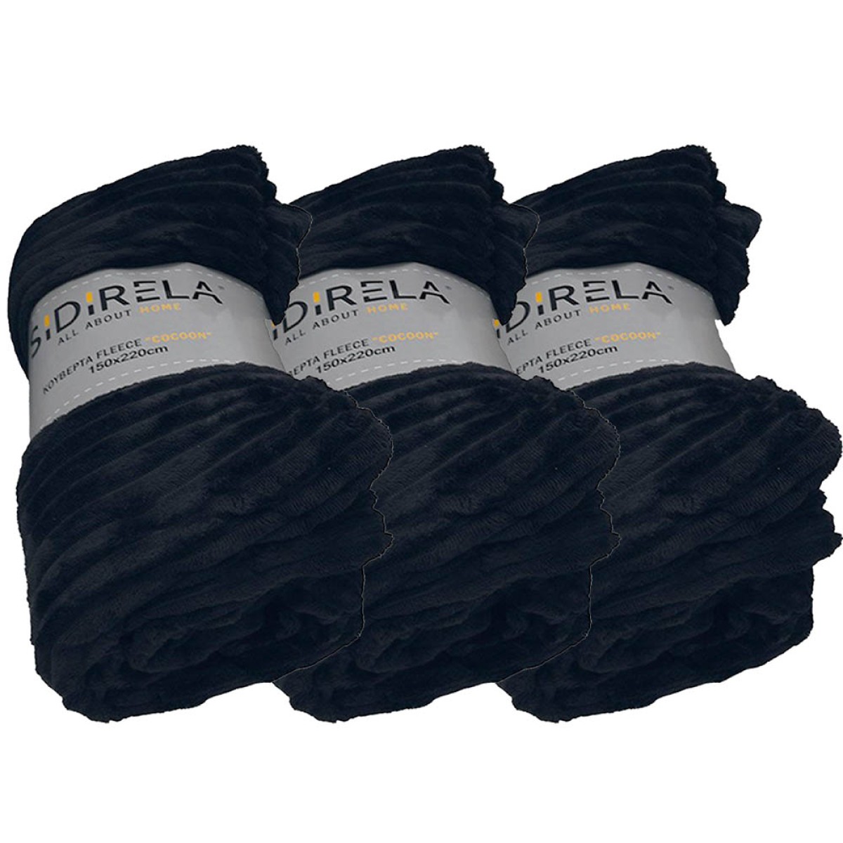 Sidirela Cocoon Black Σετ 3 Κουβέρτες Fleece - 1 Μονή (150x220) & 2 Διπλές (200x220)