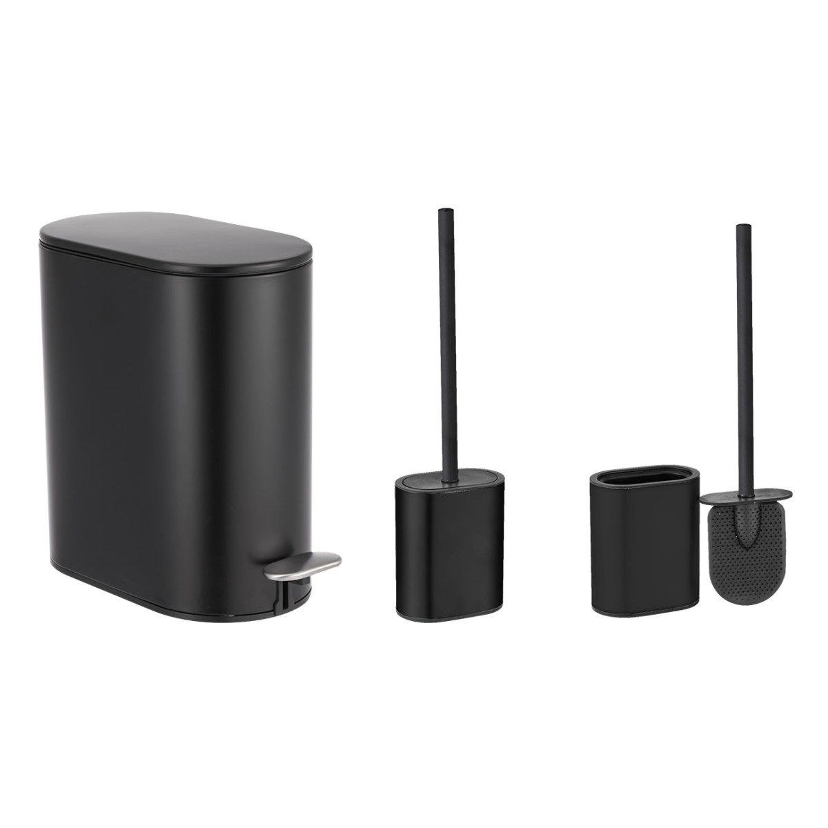 Sidirela Oval Black Σετ Πεντάλ 5Lt + Πιγκάλ Σιλικόνης Μεταλλικό με Soft Close E-1538-3