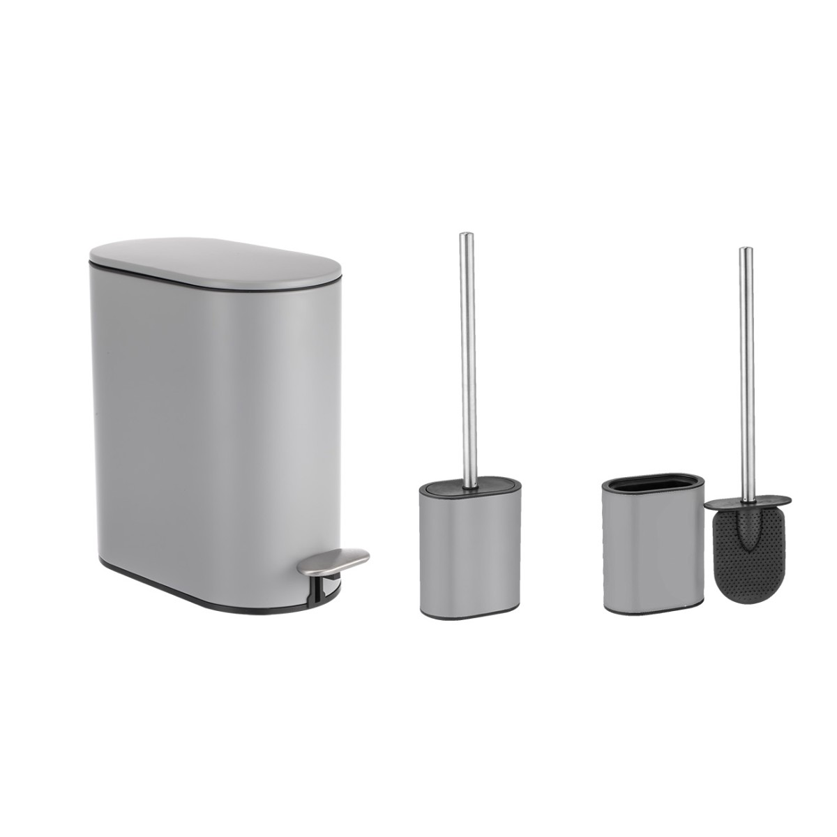 Sidirela Oval Grey Σετ Πεντάλ 5Lt + Πιγκάλ Σιλικόνης Μεταλλικό με Soft Close E-1538-1