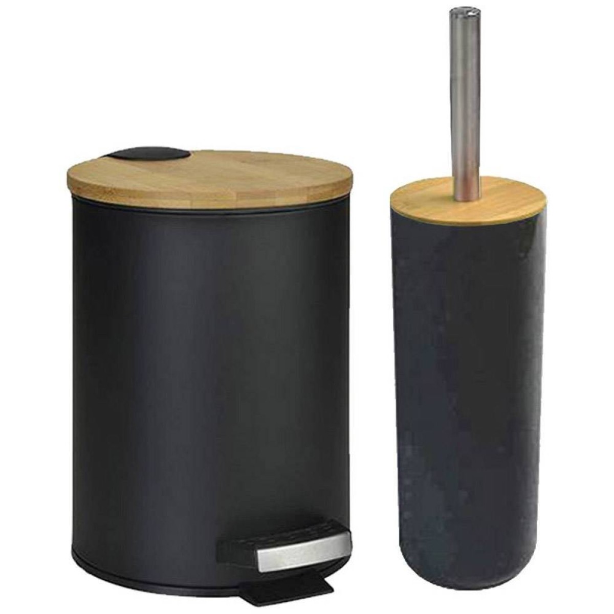 Bamboo Black Σετ Μπάνιου 6τμχ – Πεντάλ Soft Close, Πιγκάλ, Πατάκι, Dispenser, Ποτήρι Μπάνιου & Σαπουνοθήκη