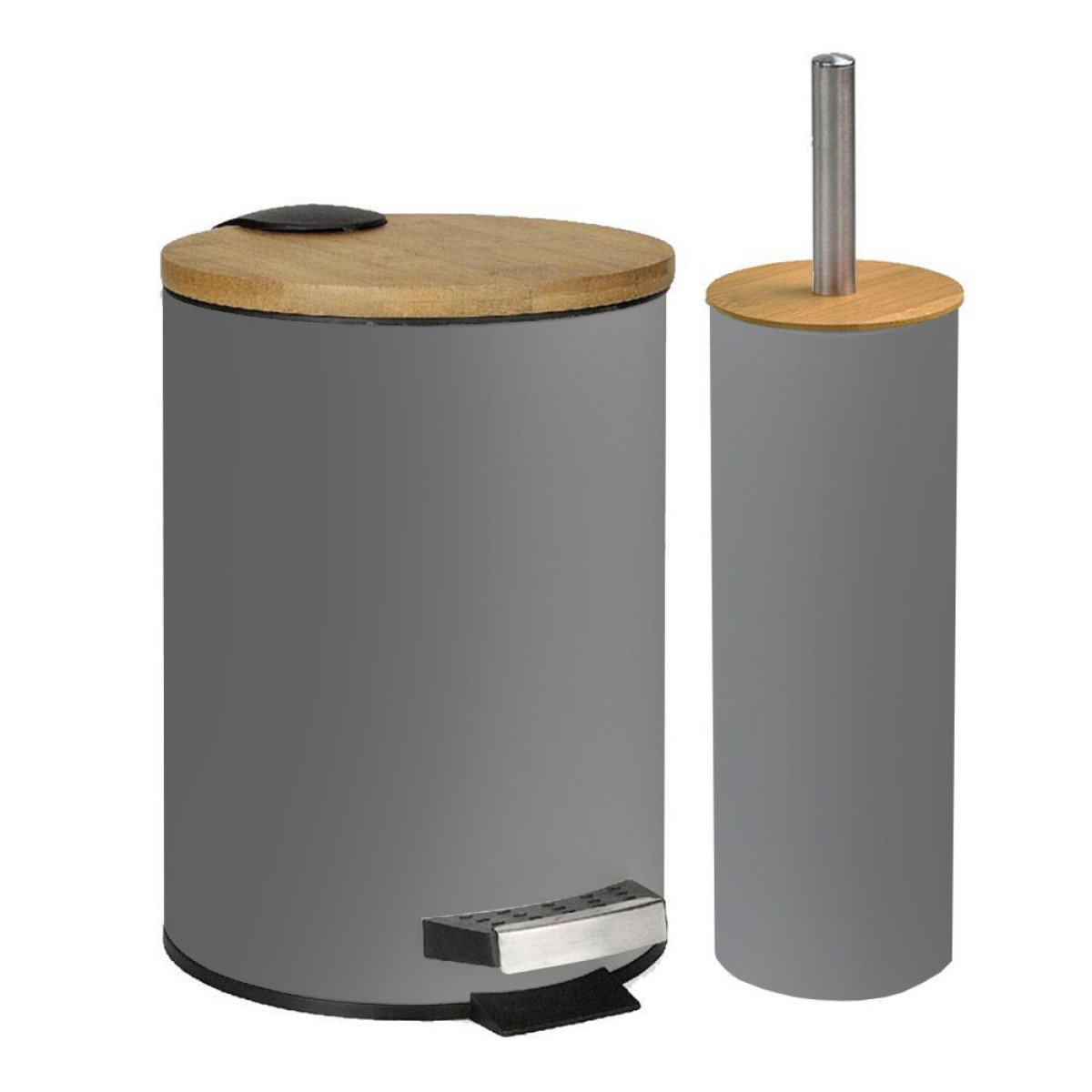 Bamboo Grey Σετ Μπάνιου 6τμχ – Πεντάλ Soft Close, Πιγκάλ, Πατάκι, Dispenser, Ποτήρι Μπάνιου & Σαπουνοθήκη