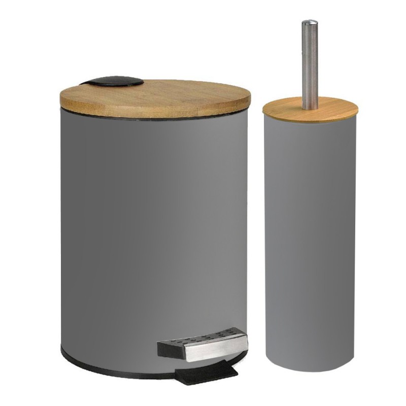 Bamboo Grey Σετ Μπάνιου 6τμχ – Πεντάλ Soft Close, Πιγκάλ, Πατάκι, Dispenser, Ποτήρι Μπάνιου & Σαπουνοθήκη