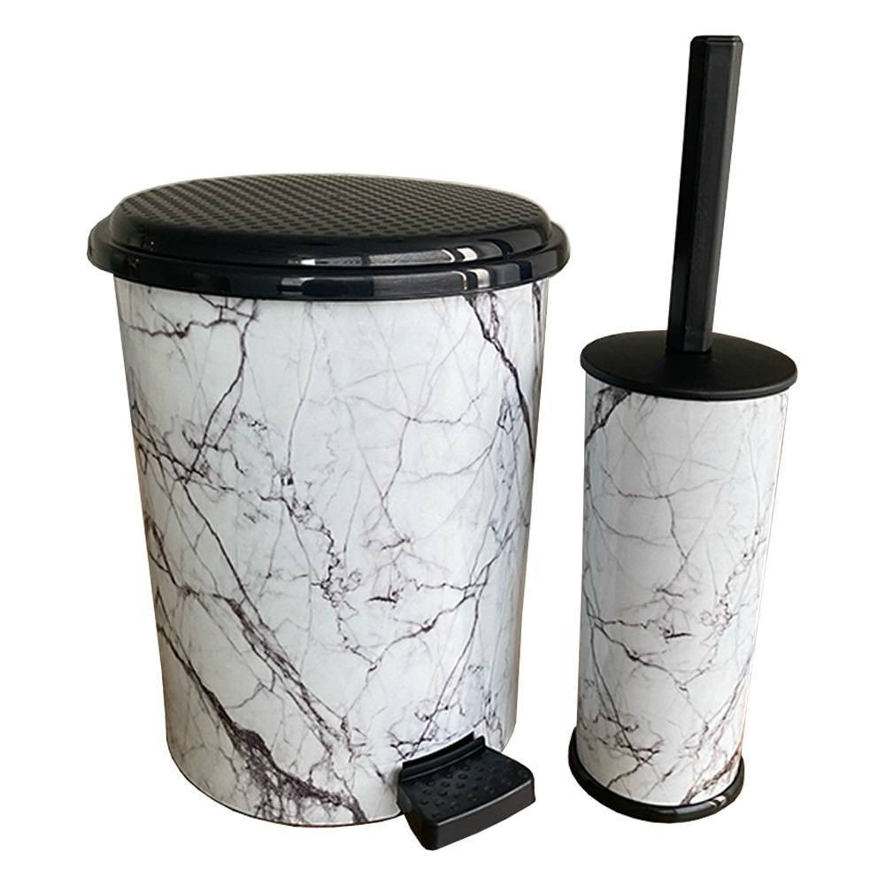Marble White Σετ Πεντάλ 7Lt + Πιγκάλ Πλαστικό