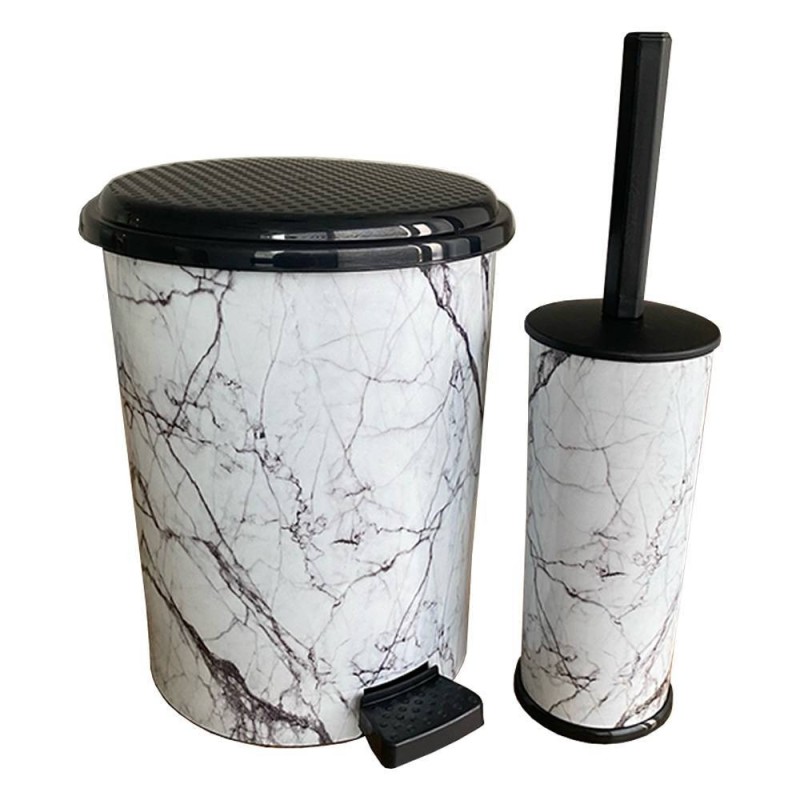 Marble White Σετ Πεντάλ 7Lt + Πιγκάλ Πλαστικό