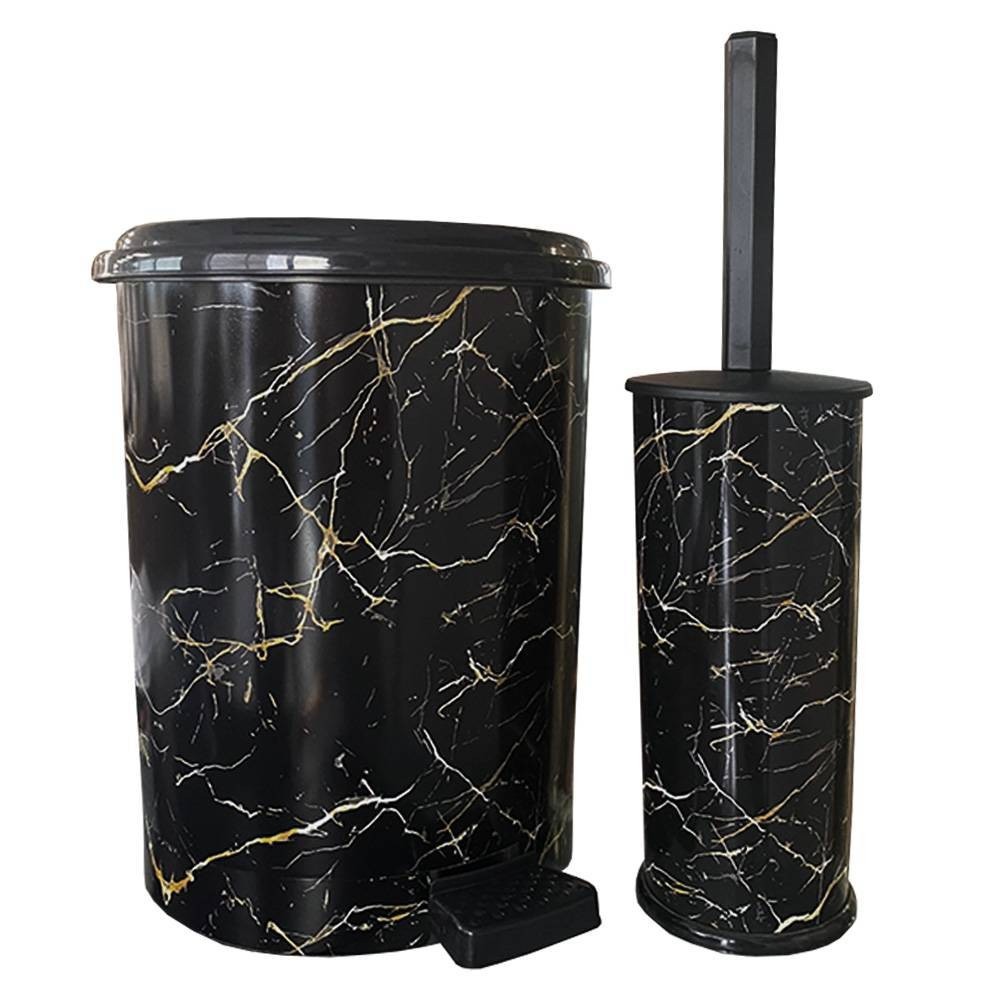 Marble Black Σετ Πεντάλ 7Lt + Πιγκάλ Πλαστικό