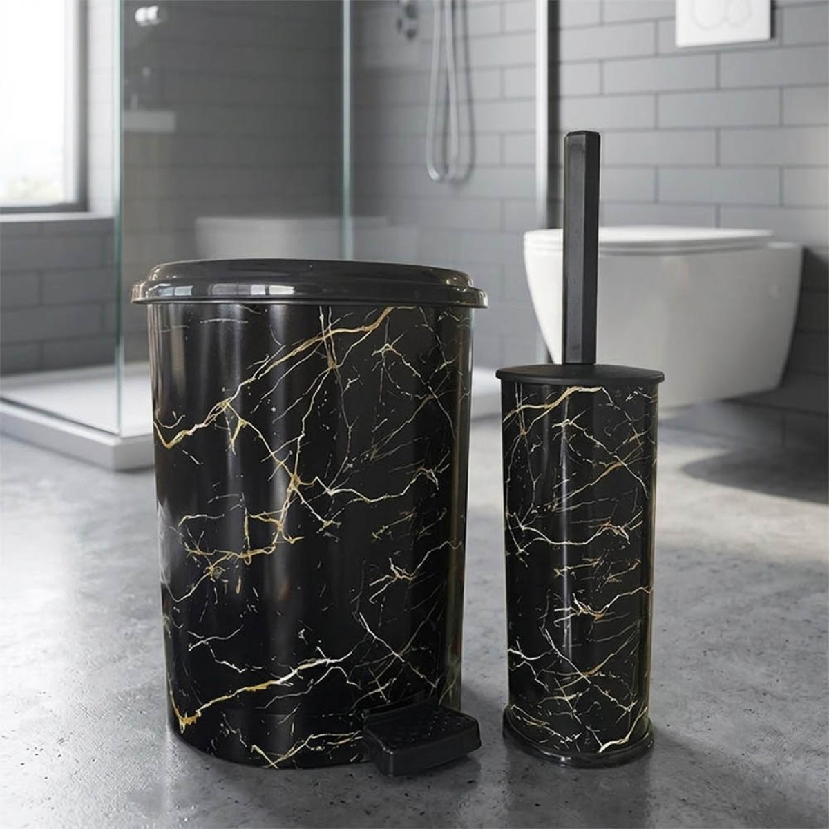 Marble Black Σετ Πεντάλ 7Lt + Πιγκάλ Πλαστικό