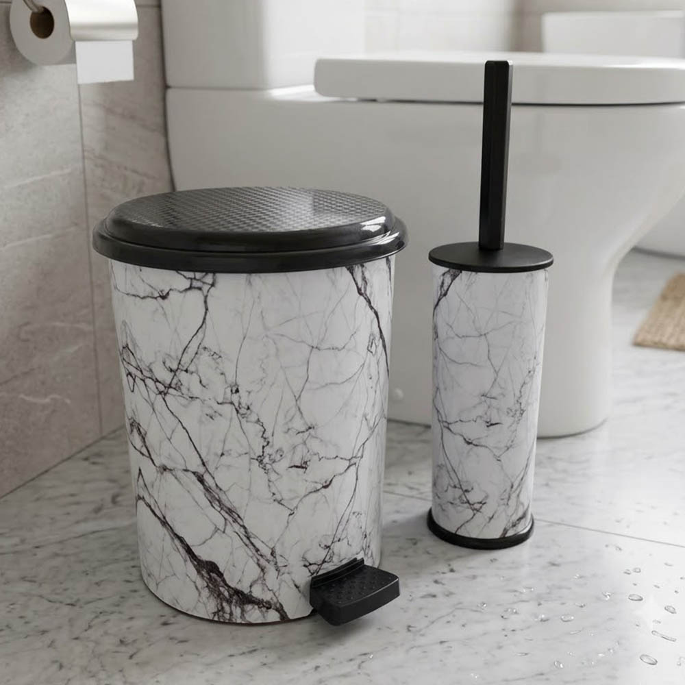 Marble White Σετ Πεντάλ 7Lt + Πιγκάλ Πλαστικό