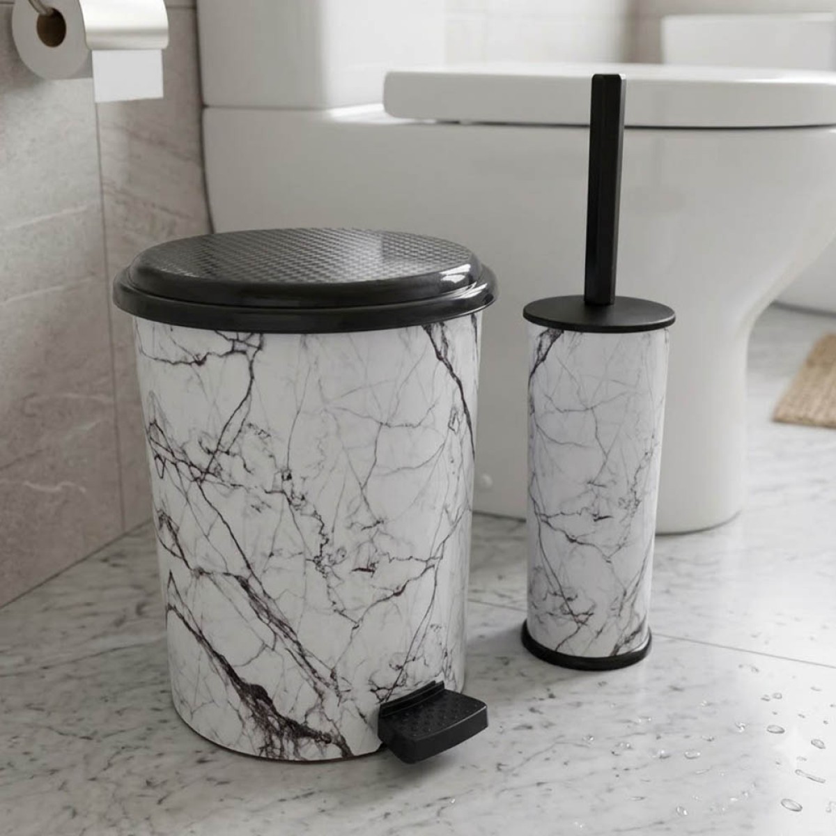 Marble White Σετ Πεντάλ 7Lt + Πιγκάλ Πλαστικό