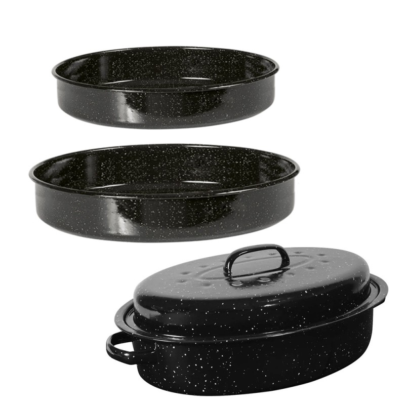 Sidirela Σετ Εμαγιέ Αντικολλητικά Σκεύη Μαγειρικής 3τμχ - Γάστρα Ν.36 με Σχάρα, Ταψί Ν.28 & Ν.36