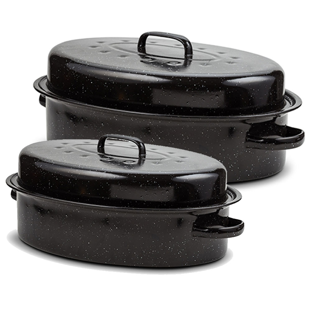 Sidirela Γάστρες Εμαγιέ με Σχάρα – Σετ 2τμχ (36x26 & 42x32) για Φούρνο – Αντικολλητικές, Ανθεκτικές & Ιδανικές για Οικογενειακά Γεύματα