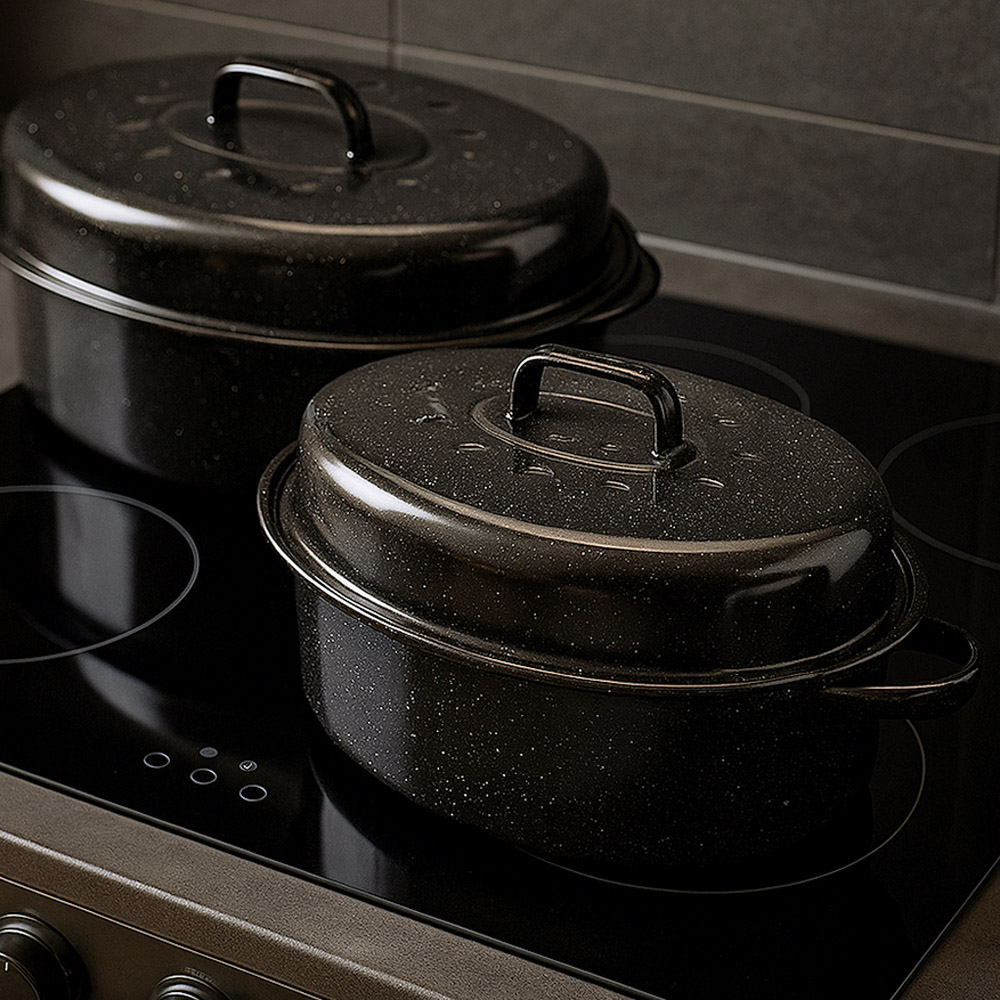 Sidirela Γάστρες Εμαγιέ με Σχάρα – Σετ 2τμχ (36x26 & 42x32) για Φούρνο – Αντικολλητικές, Ανθεκτικές & Ιδανικές για Οικογενειακά Γεύματα