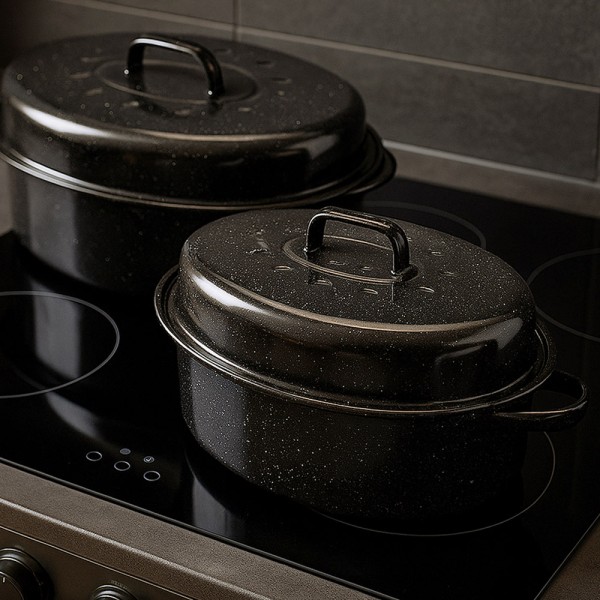 Sidirela Γάστρες Εμαγιέ με Σχάρα – Σετ 2τμχ (36x26 & 42x32) για Φούρνο – Αντικολλητικές, Ανθεκτικές & Ιδανικές για Οικογενειακά Γεύματα