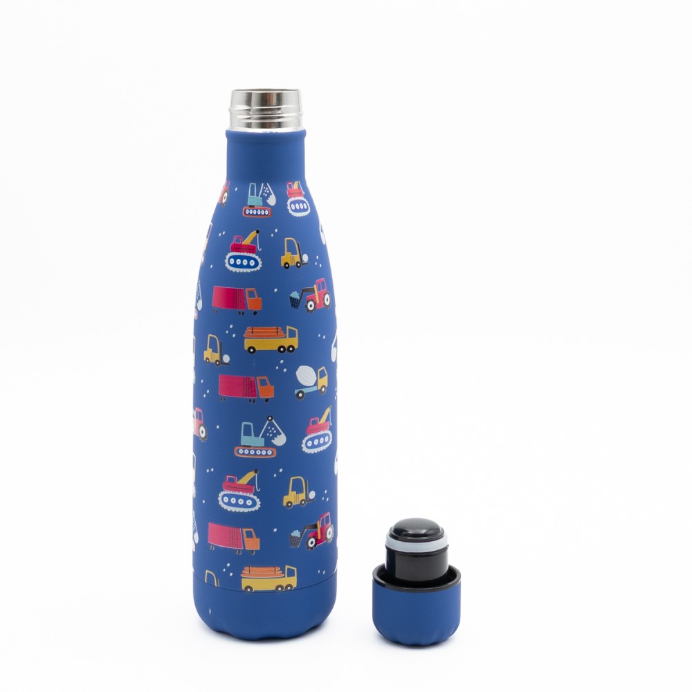 Happy Trucks Παιδικό Ανοξείδωτο Θερμός 500ml Μπλε με Βιδωτό Καπάκι & Soft Υφή