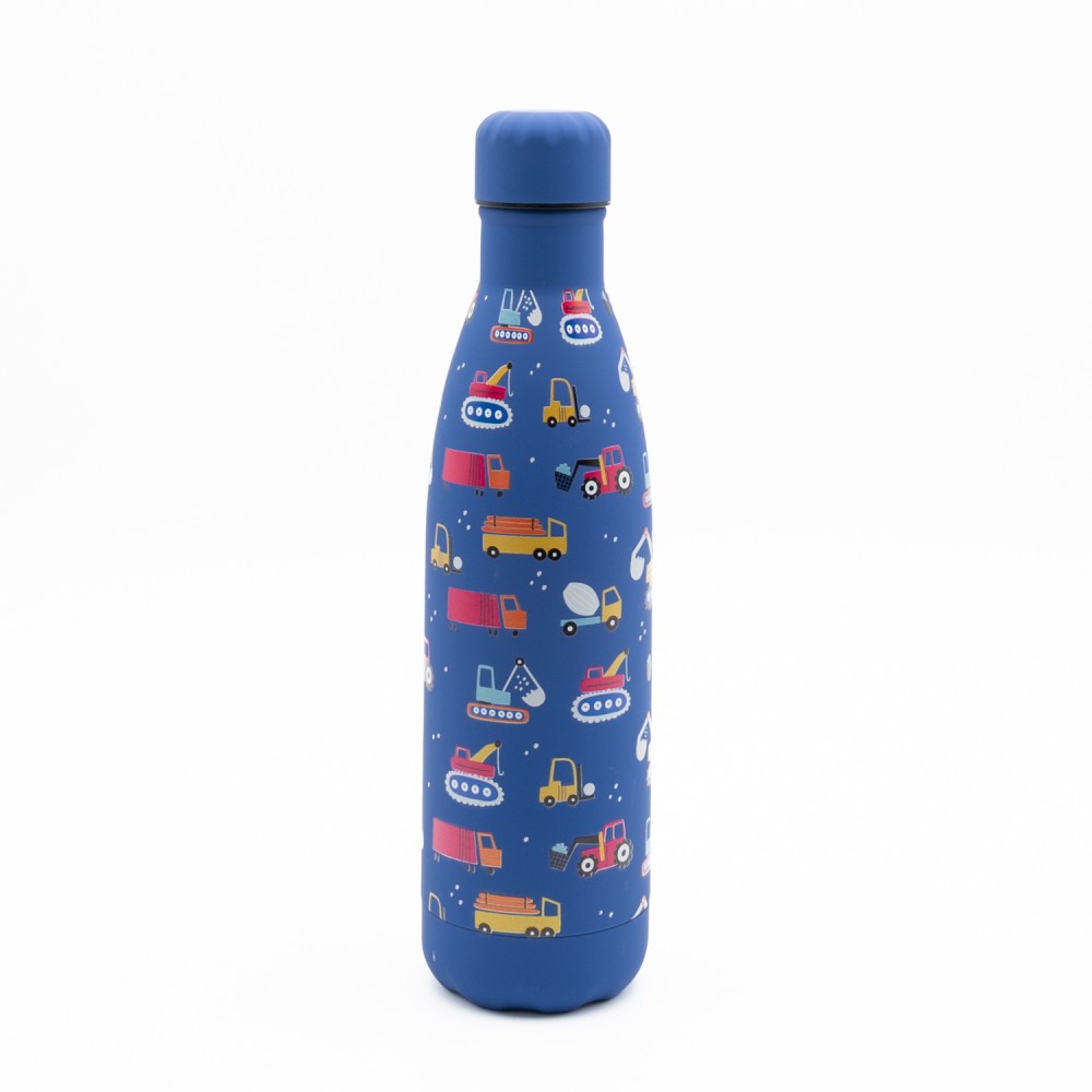 Happy Trucks Παιδικό Ανοξείδωτο Θερμός 500ml Μπλε με Βιδωτό Καπάκι & Soft Υφή