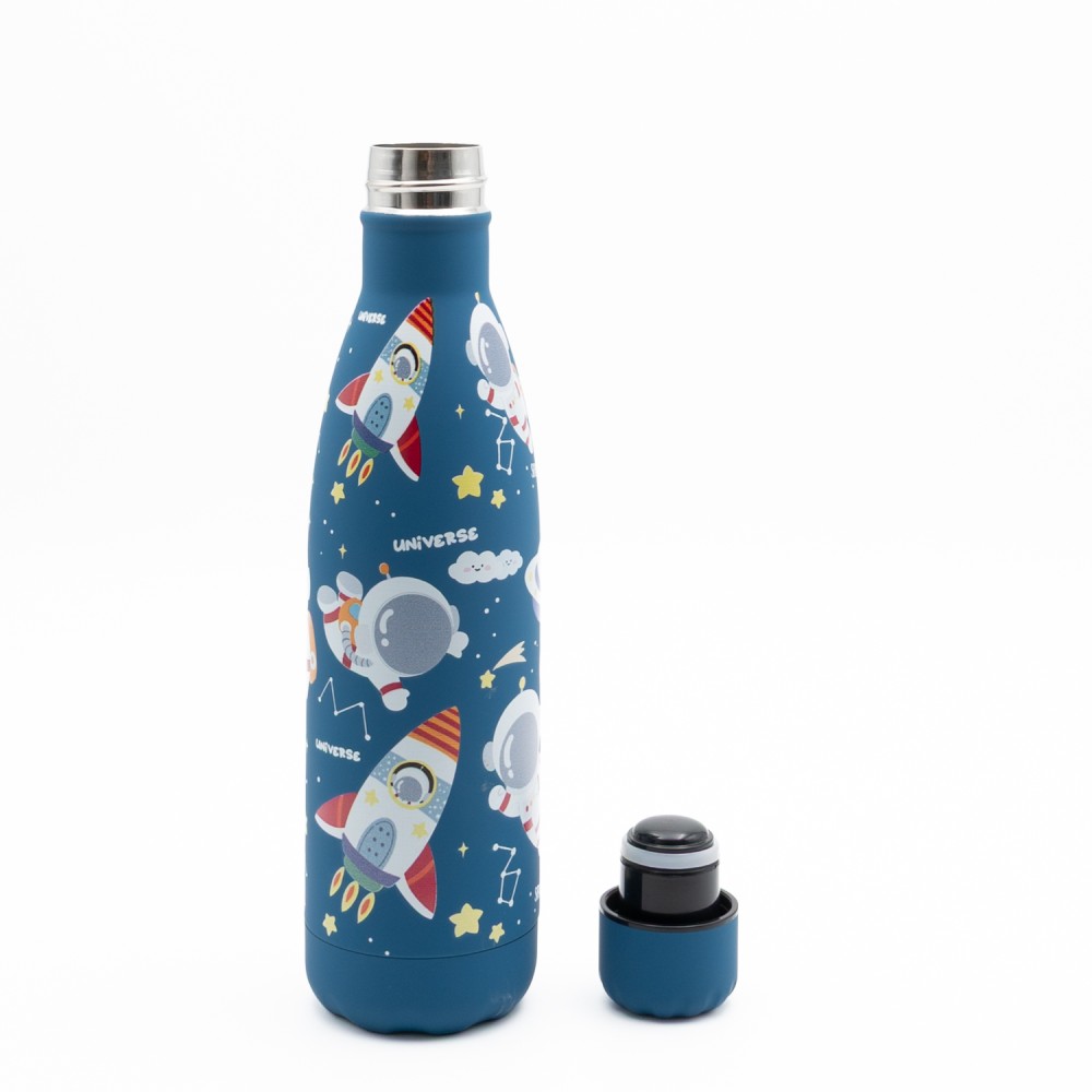 Happy Space Astronauts Παιδικό Ανοξείδωτο Θερμός 500ml Μπλε με Βιδωτό Καπάκι & Soft Υφή