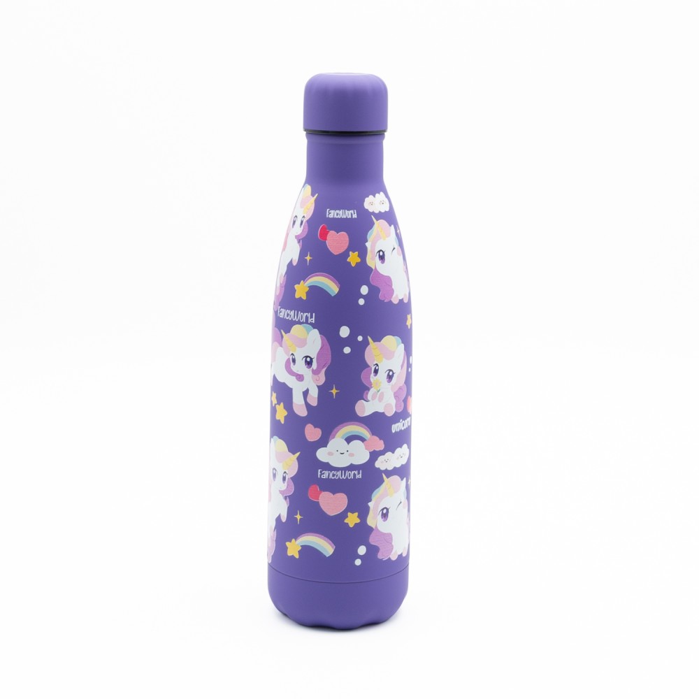 Happy Unicorns Παιδικό Ανοξείδωτο Θερμός 500ml Μωβ με Βιδωτό Καπάκι & Soft Υφή