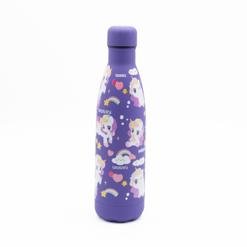 Happy Unicorns Παιδικό Ανοξείδωτο Θερμός 500ml Μωβ με Βιδωτό Καπάκι & Soft Υφή