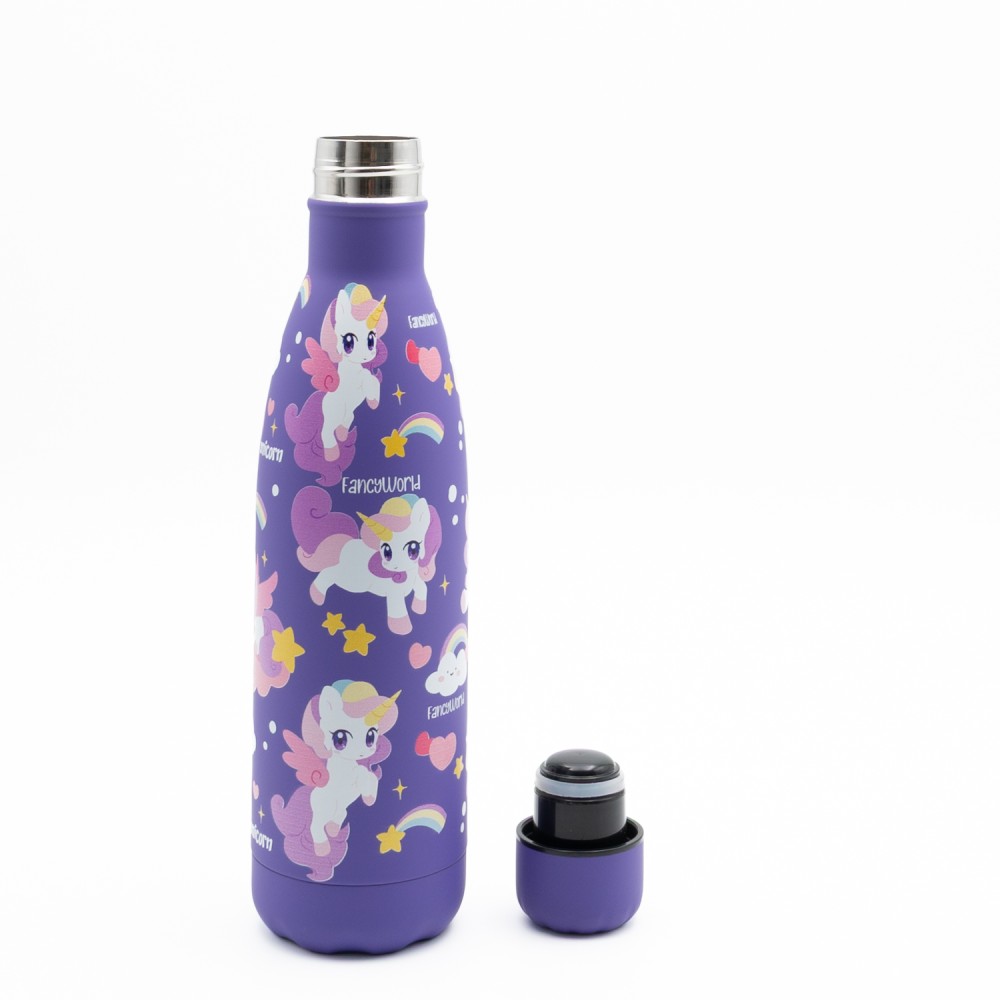 Happy Unicorns Παιδικό Ανοξείδωτο Θερμός 500ml Μωβ με Βιδωτό Καπάκι & Soft Υφή