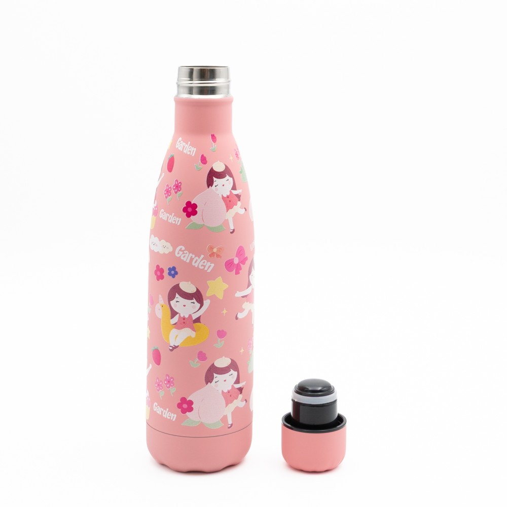 Happy Garden Παιδικό Ανοξείδωτο Θερμός 500ml Ροζ με Βιδωτό Καπάκι & Soft Υφή