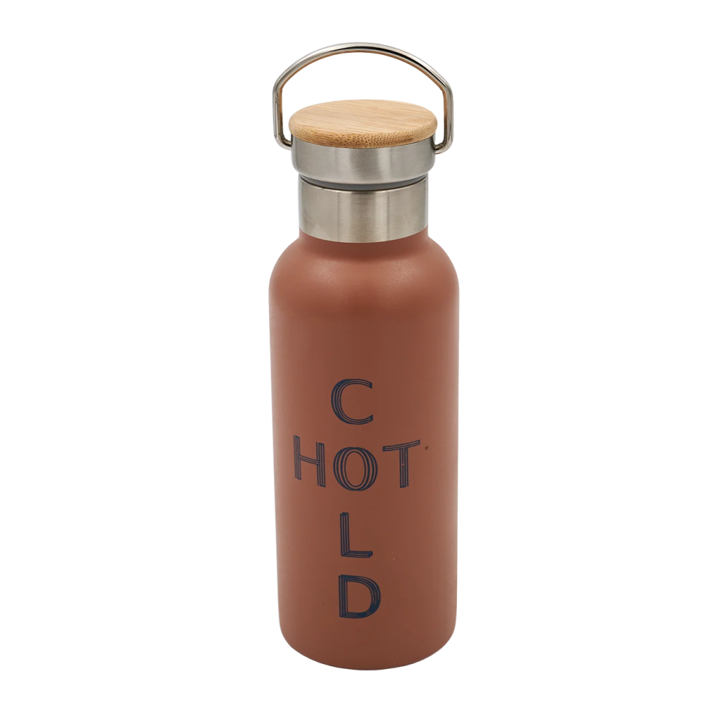 Sidirela Eco Orange Θερμός 500ml Ανοξείδωτο με Πώμα Bamboo & Λαβή Μεταφοράς