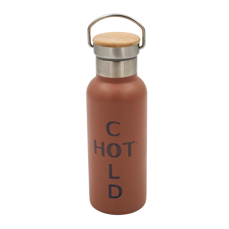 Sidirela Eco Orange Θερμός 500ml Ανοξείδωτο με Πώμα Bamboo & Λαβή Μεταφοράς