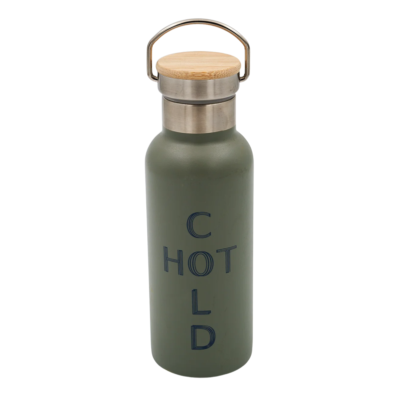 Sidirela Eco Green Θερμός 500ml Ανοξείδωτο με Πώμα Bamboo & Λαβή Μεταφοράς