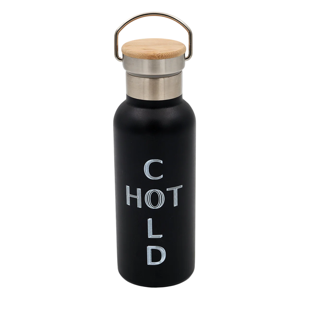 Sidirela Eco Black Θερμός 500ml Ανοξείδωτο με Πώμα Bamboo & Λαβή Μεταφοράς