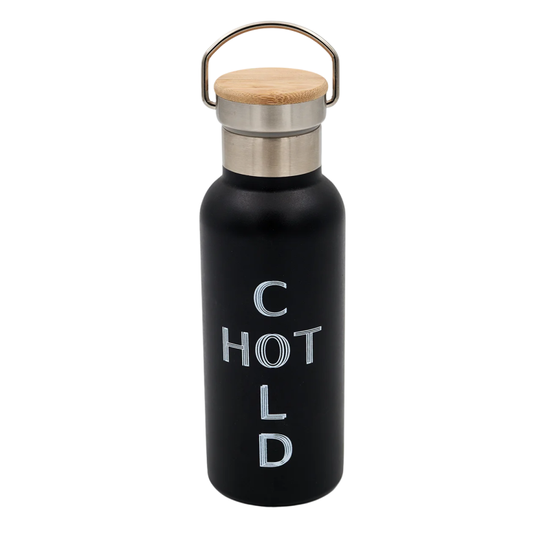 Sidirela Eco Black Θερμός 500ml Ανοξείδωτο με Πώμα Bamboo & Λαβή Μεταφοράς