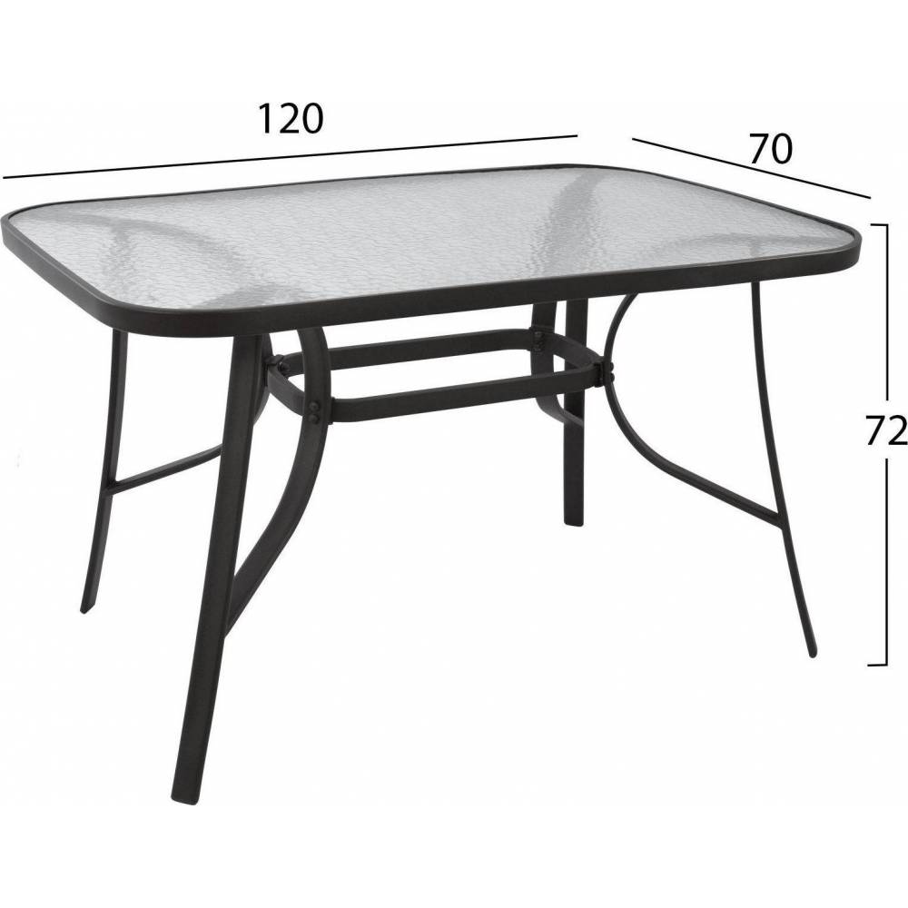 Τραπέζι Κήπου 120x70cm με Μαύρο Μεταλλικό Σκελετό & Γυάλινη Επιφάνεια Ασφαλείας TNS TAB-R12070-BL