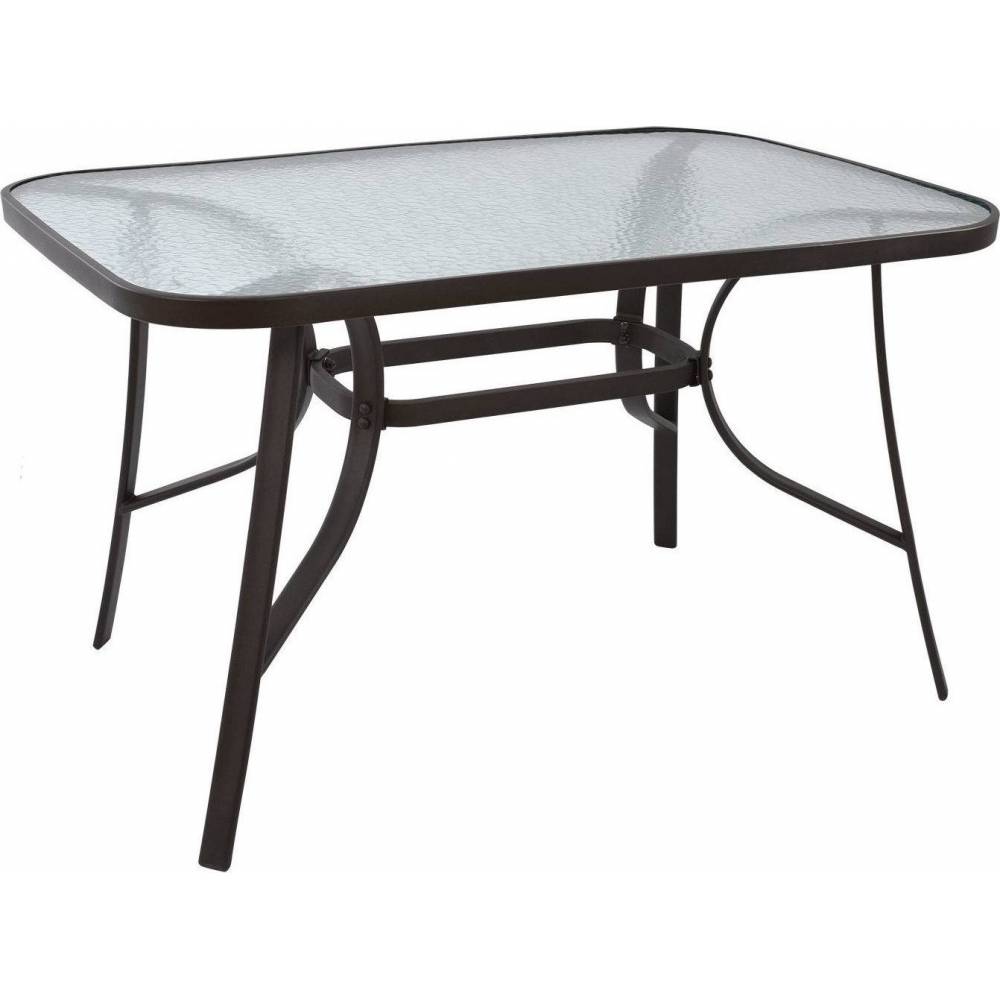Τραπέζι Κήπου 120x70cm με Καφέ Μεταλλικό Σκελετό & Γυάλινη Επιφάνεια Ασφαλείας TNS TAB-R12070-BR