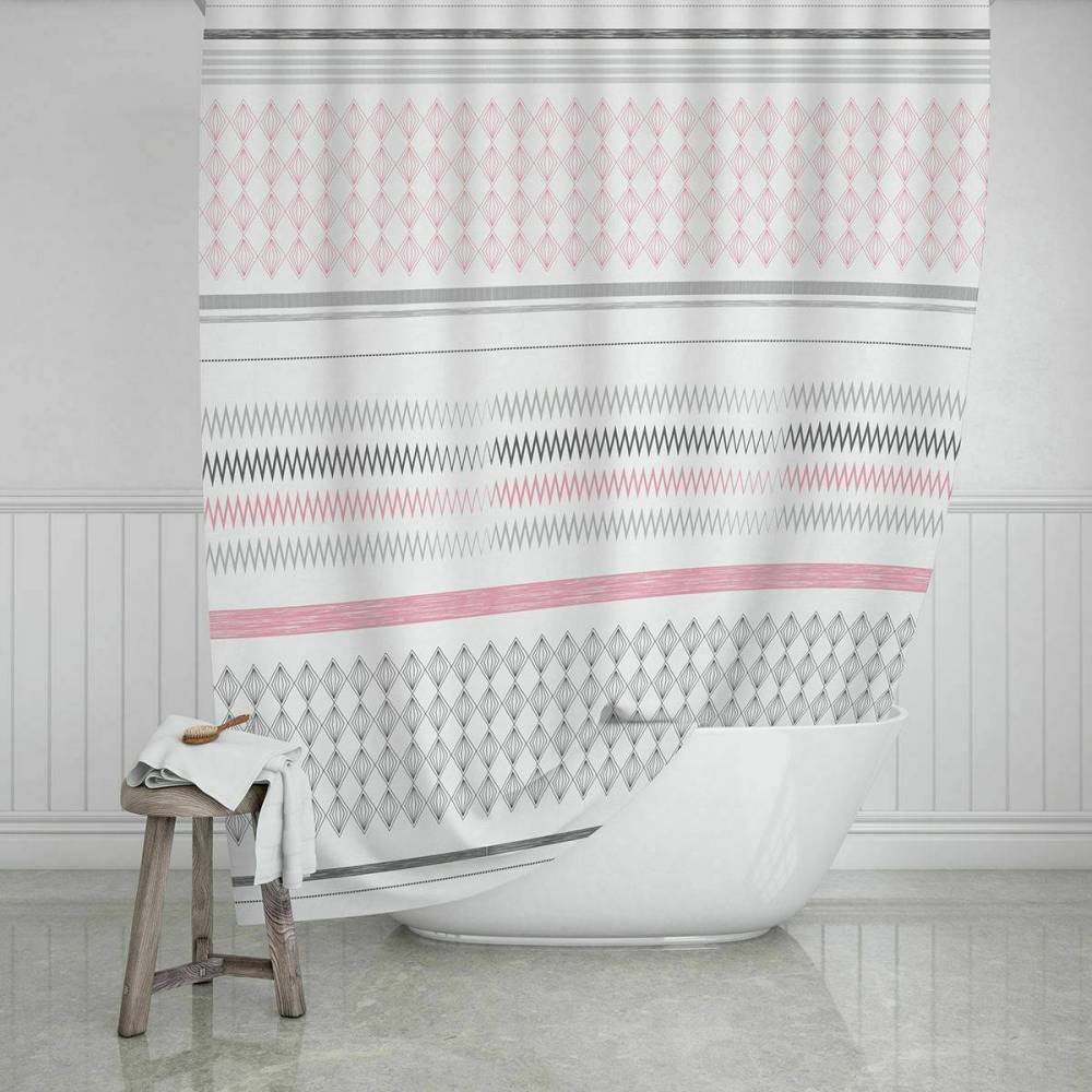 Κουρτίνα Μπάνιου Αδιάβροχη Υφασμάτινη Pink Stripes Poly 180x200cm με κρίκους Estia 02-11338