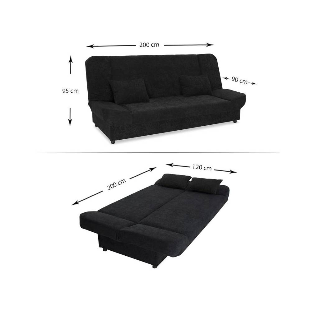 Kαναπές - κρεβάτι Tiko PLUS Megapap τριθέσιος με αποθηκευτικό χώρο και ύφασμα σε μαύρο 200x90x96εκ.