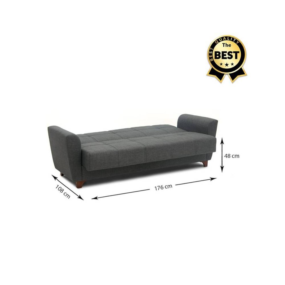 Καναπές - κρεβάτι Jason Megapap τριθέσιος υφασμάτινος με αποθηκευτικό χώρο σε σκούρο γκρι - μαύρο 216x85x91εκ.