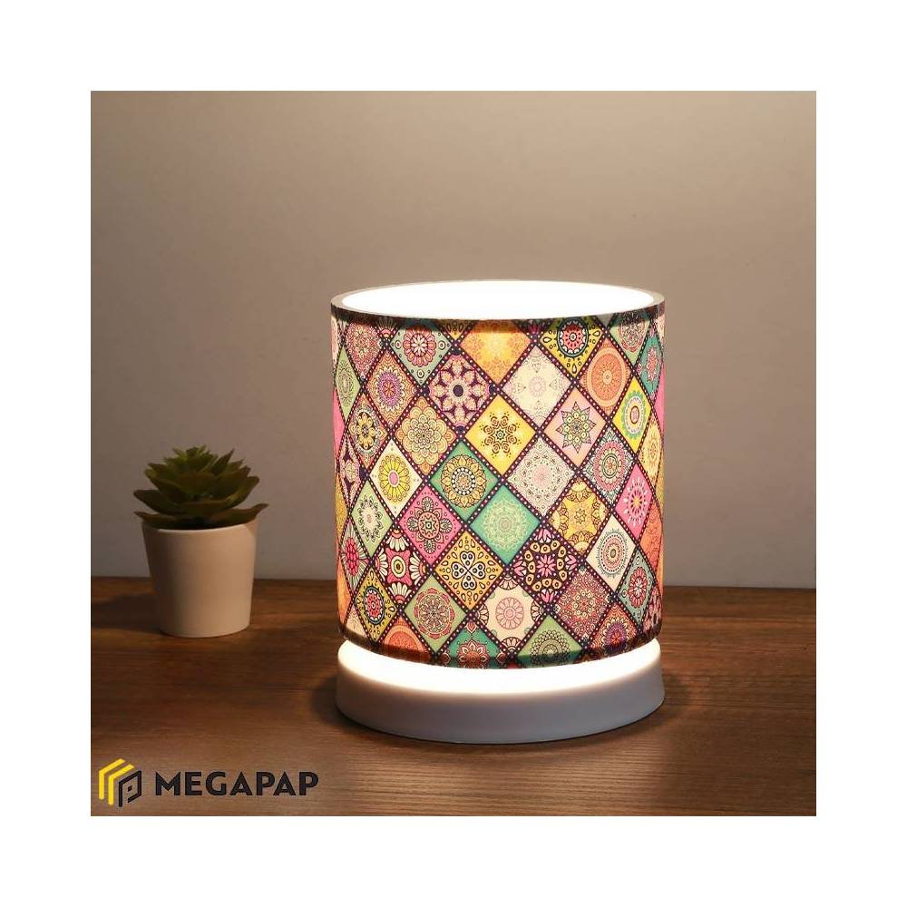 Φωτιστικό επιτραπέζιο Hassard Megapap ύφασμα/Mdf χρώμα πολύχρωμο/λευκό 15x16x22εκ.