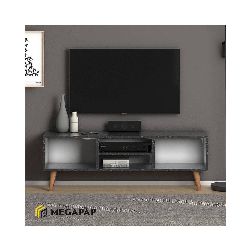 Έπιπλο τηλεόρασης Loren Megapap από μελαμίνη χρώμα ανθρακί εφέ μαρμάρου 120x30x40εκ.