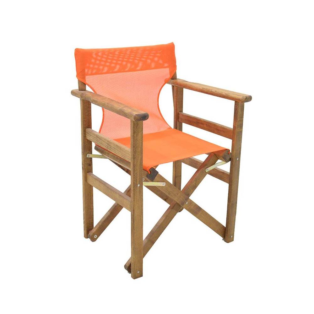 Πολυθρόνα σκηνοθέτη Klara ξύλινη μασίφ οξιά χρώμα καρυδί εμποτισμού με διάτρητο πορτοκαλί πανί 61x51x86εκ.