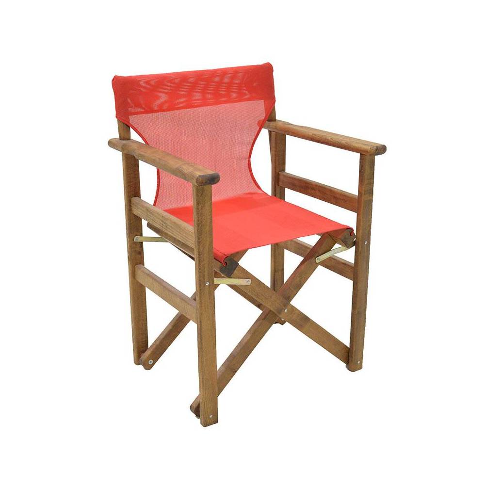 Πολυθρόνα σκηνοθέτη Klara ξύλινη μασίφ οξιά χρώμα καρυδί εμποτισμού με διάτρητο κόκκινο πανί 61x51x86εκ.