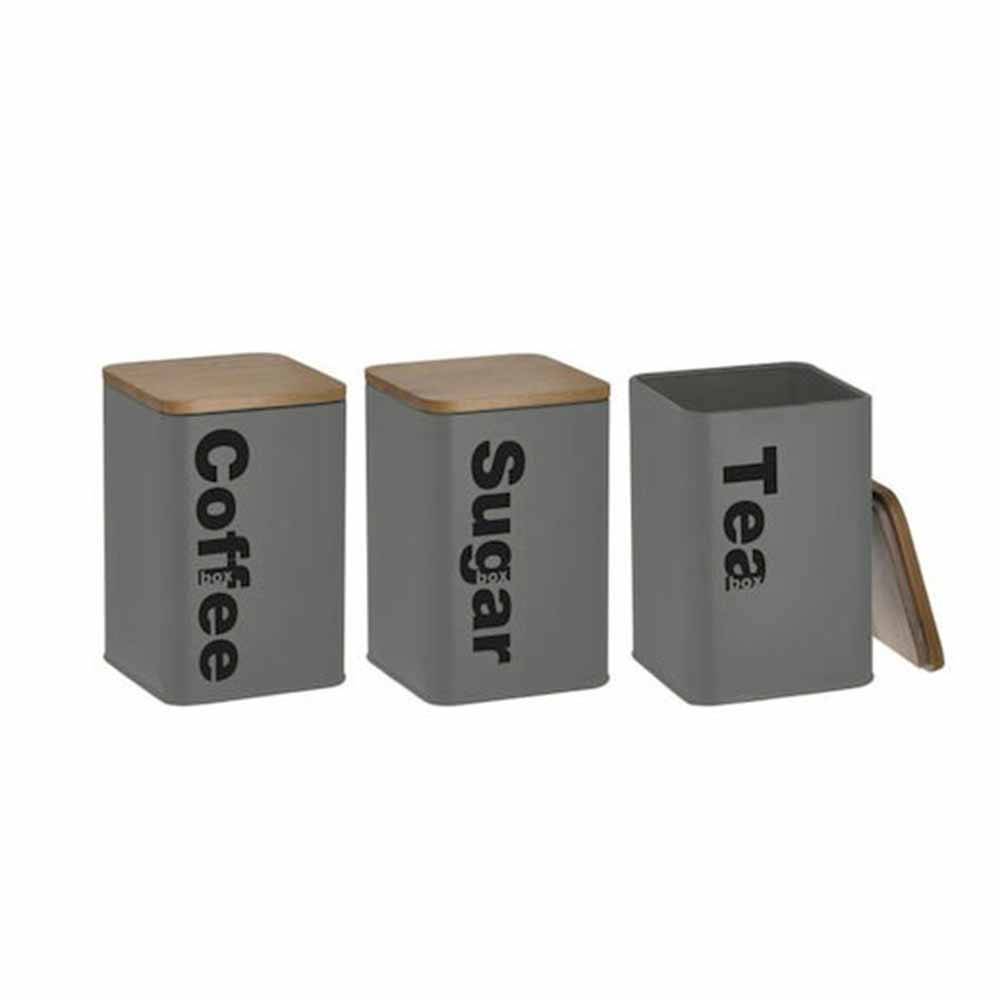 Ψωμιέρα (33x18x12) Μεταλλική + Σετ 3 Δοχεία Καφέ-Ζάχαρη-Τσάι (10x10x13.5) Sidirela Grey Ε-4209-3